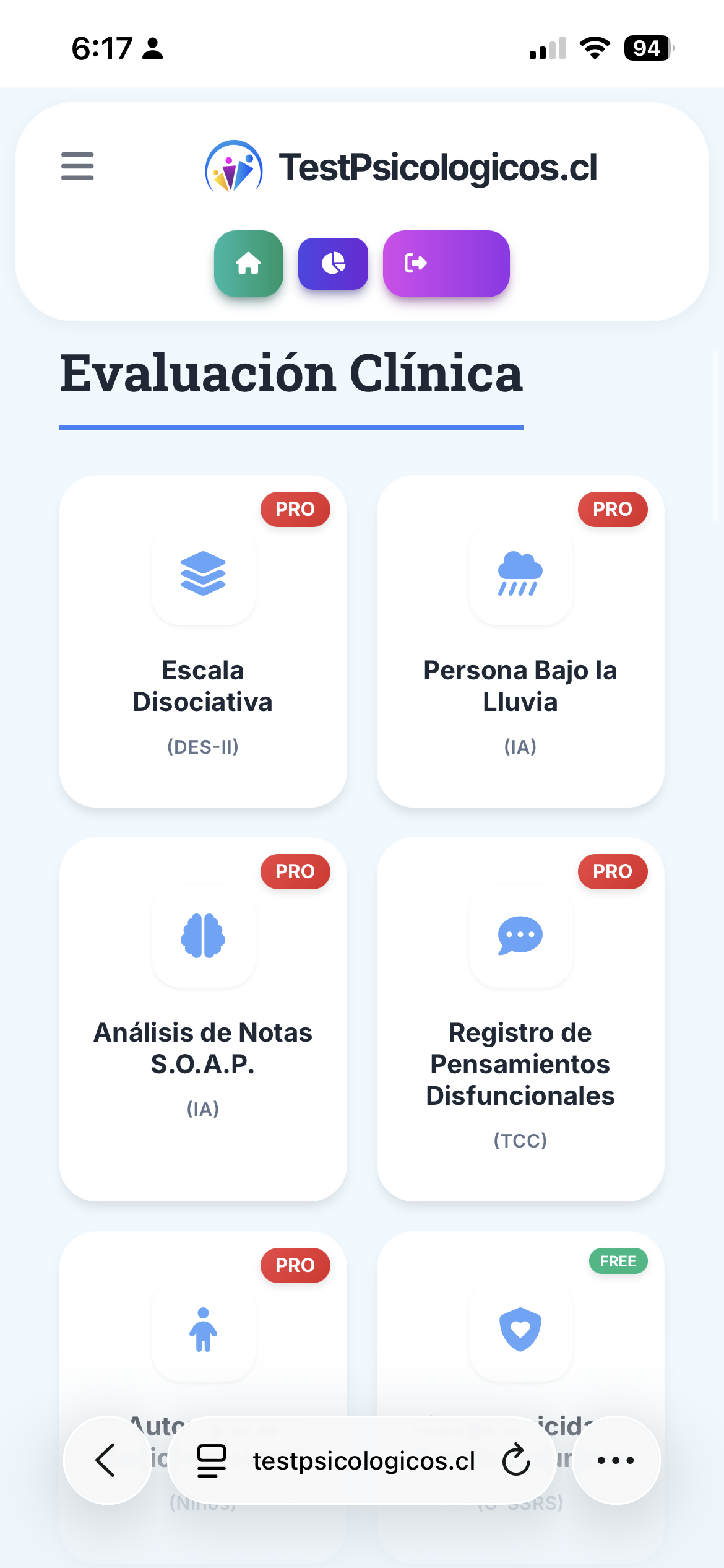 Portal en móvil: Evaluación Clínica
