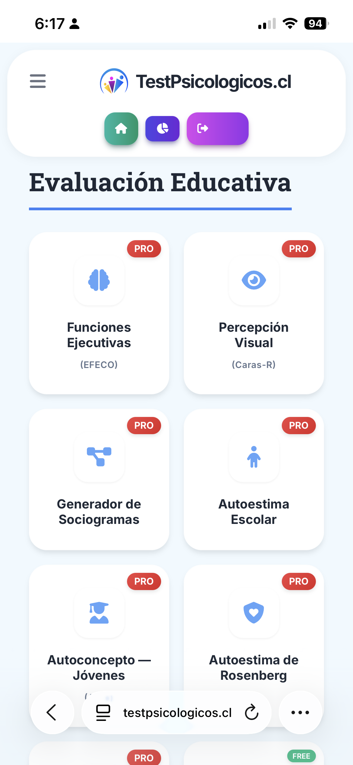 Portal en móvil: Evaluación Educativa